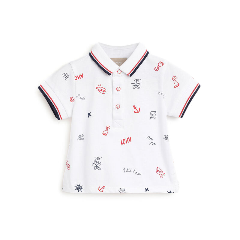 Boys White Printed Short Sleeve Polo image number null